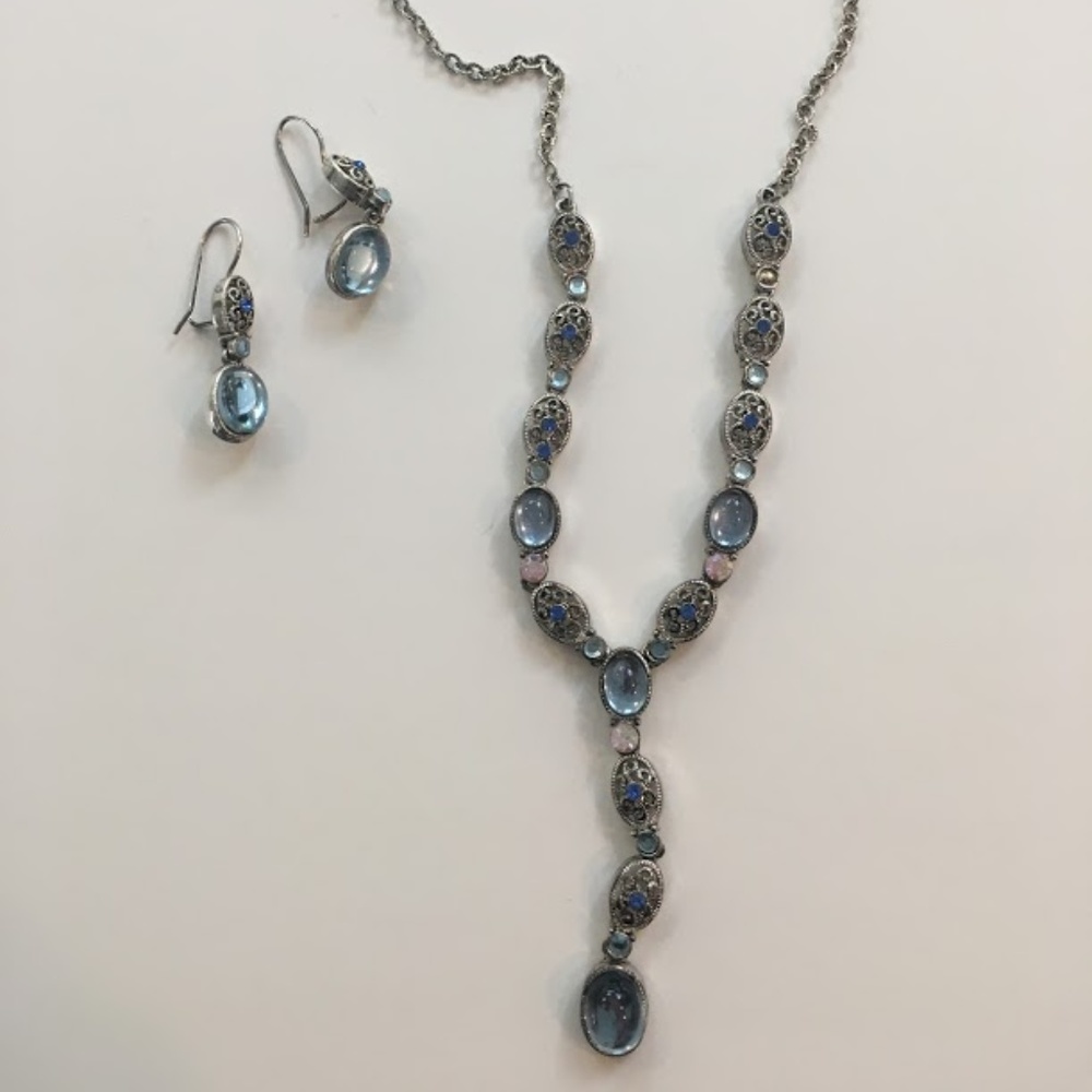Blue necklace and earrings